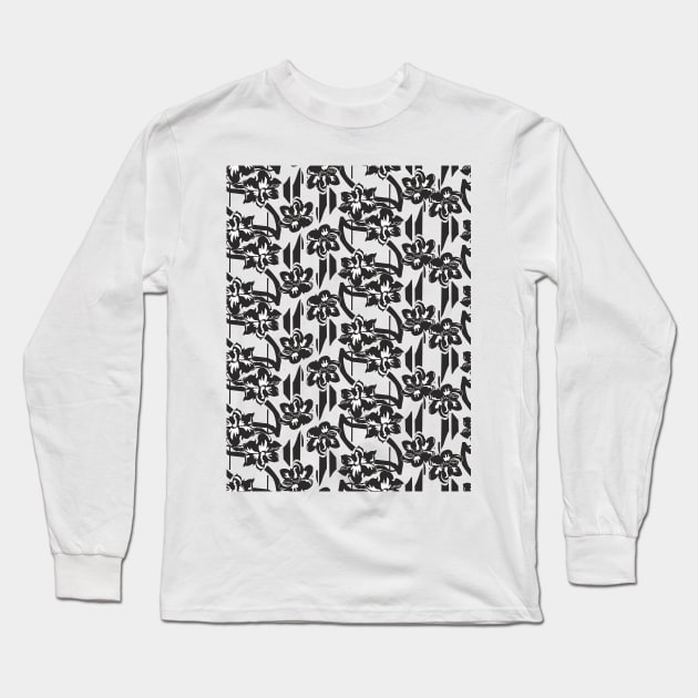 Monochrome floral design Long Sleeve T-Shirt by ilhnklv